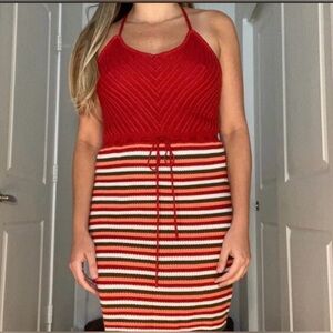 *NWT* Candie’s Red Crochet Woven Halter Open Back Mini Dress- Medium